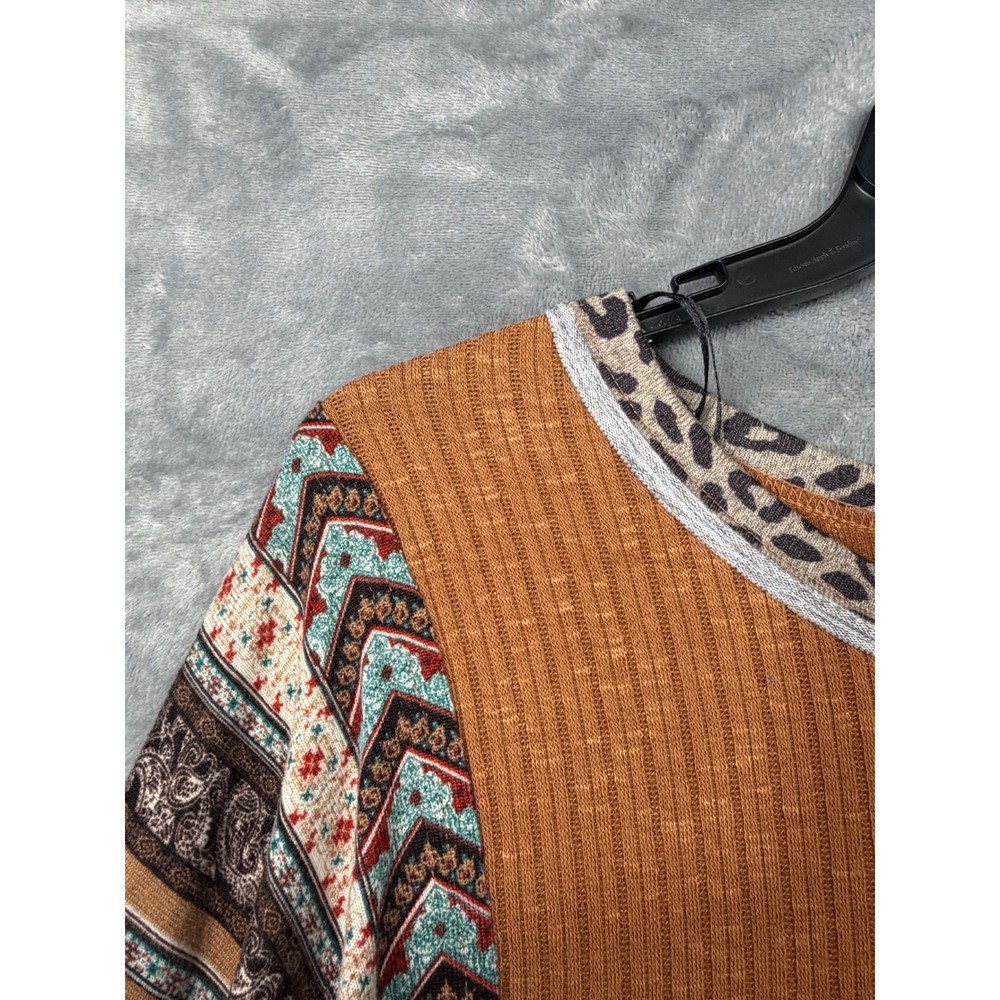 Gigio Plus Mixed Print Ribbed Knit Top Leopard Paisley Patchwork 1XL - Picture 6 of 8